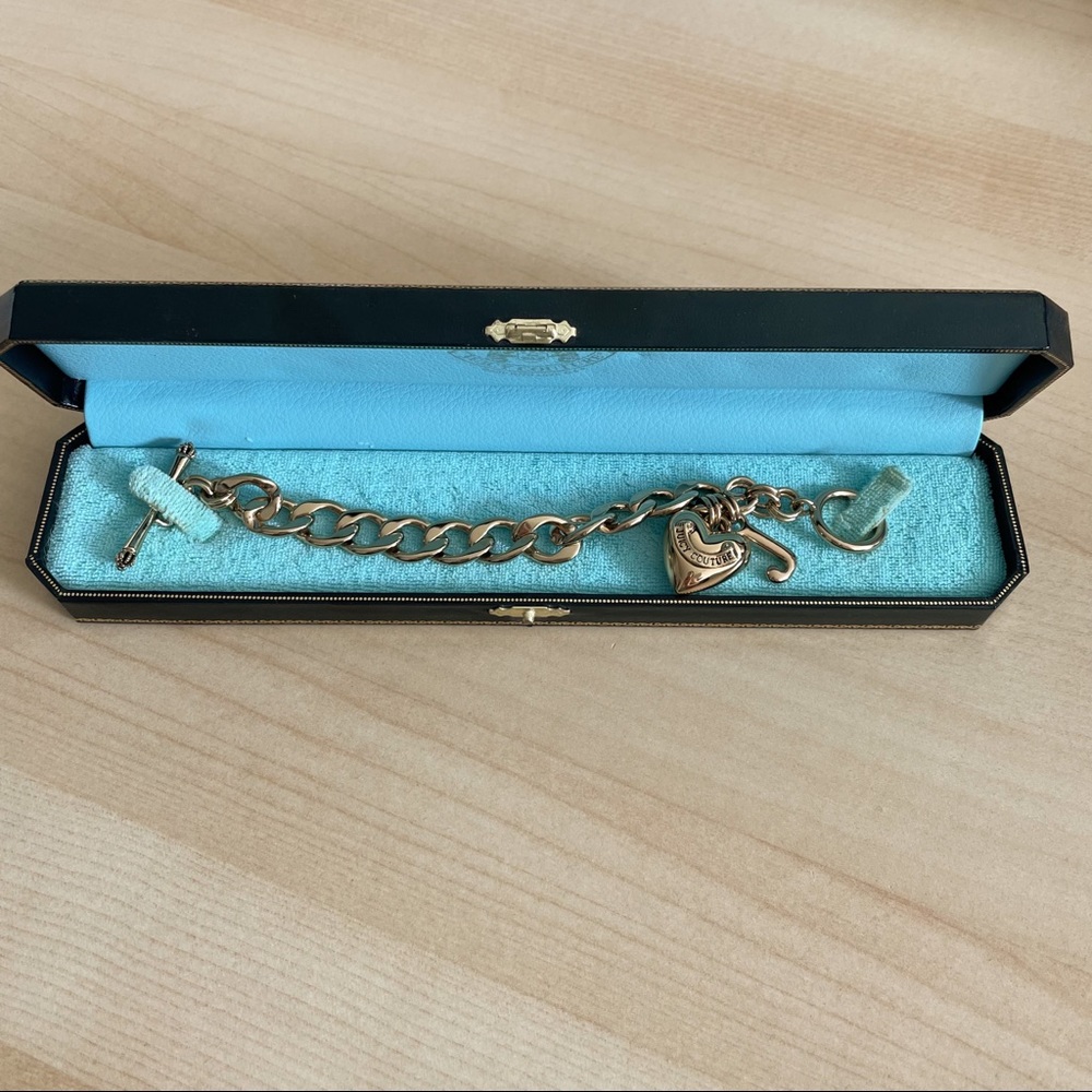 Juicy Couture Gold Tone Heart Charm Bracelet